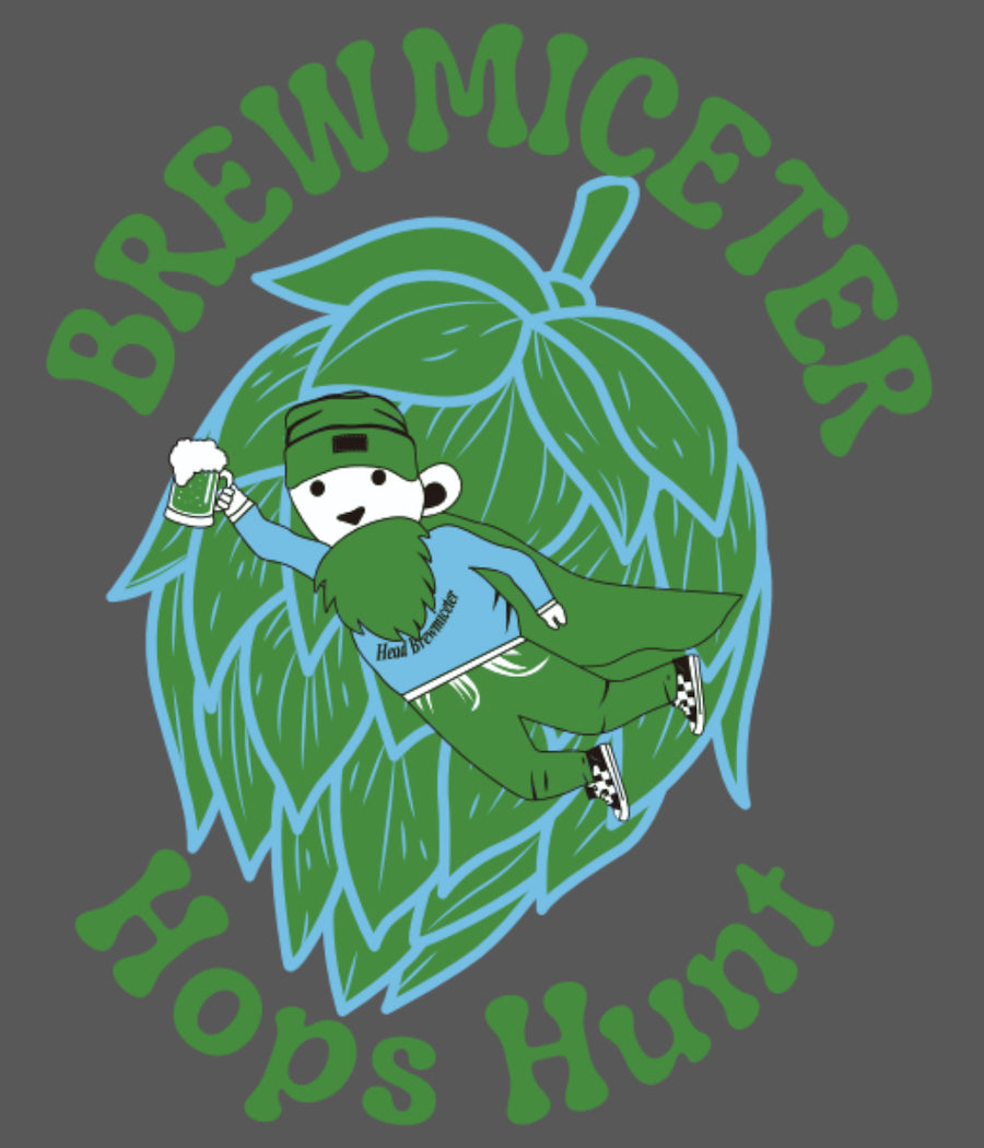 Close up of green and turquoise Head Brewmiceter on hops Logo