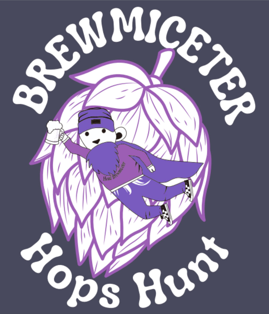 Flying Brewmiceter UNISEX Heather Denim T-Shirt - Mauve/White Logo
