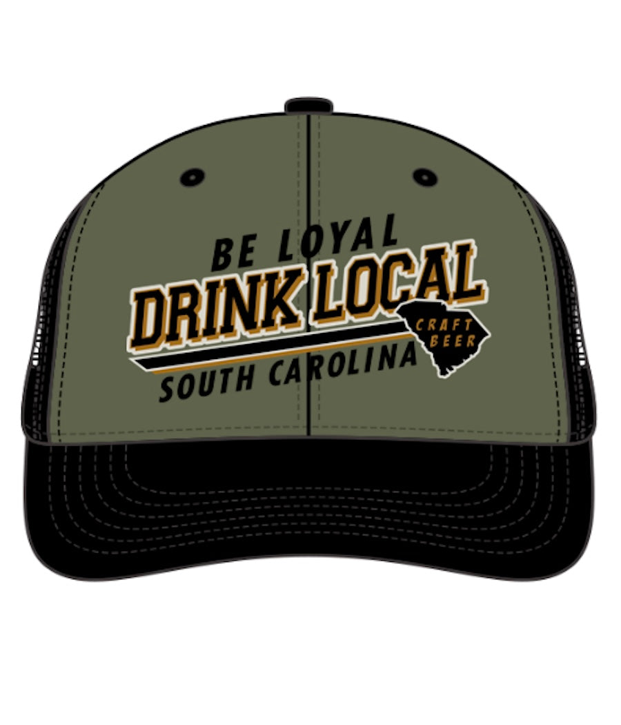 New Drink Local Trucker Cap Olive, Black and White