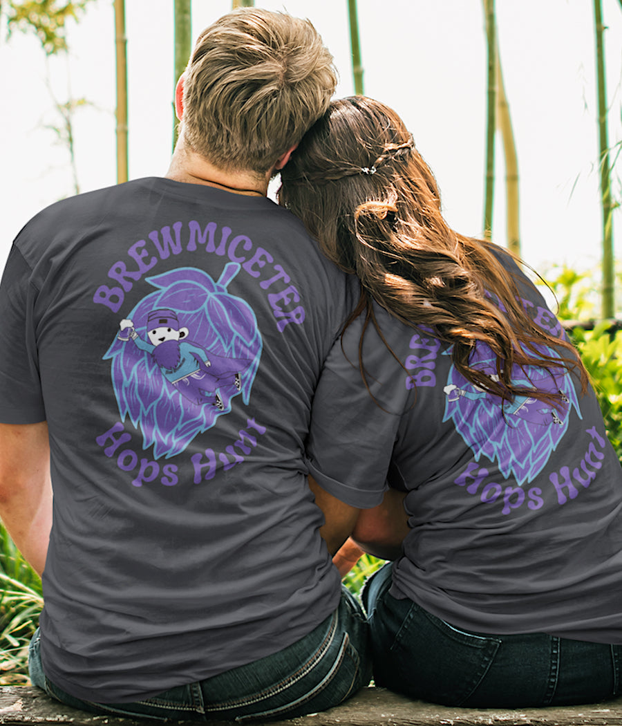 Flying Brewmiceter UNISEX Heather Graphite T-Shirt - Turquoise/Purple Logo