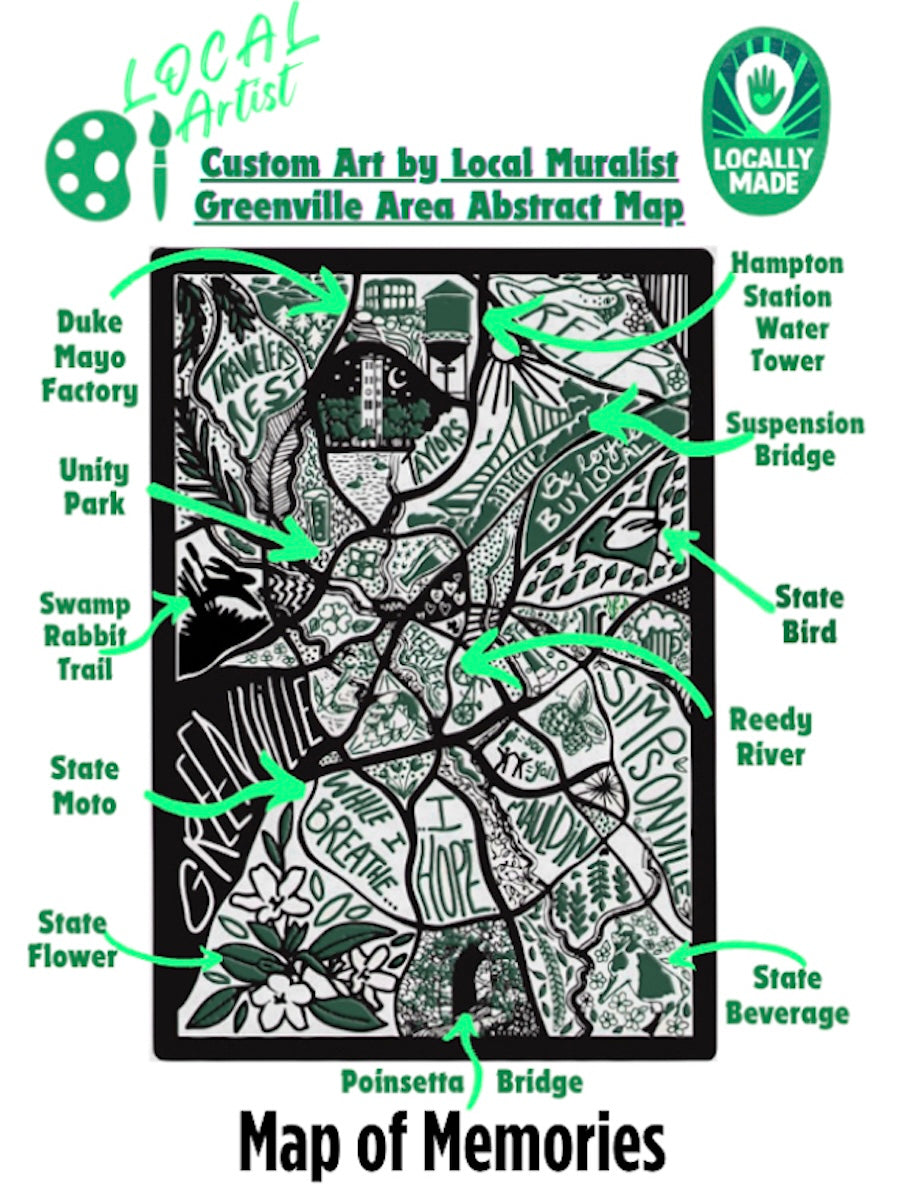 5 x 7 Framed Art - Foil Map of Area by Downtown Muralist Sunny Mullarkey
