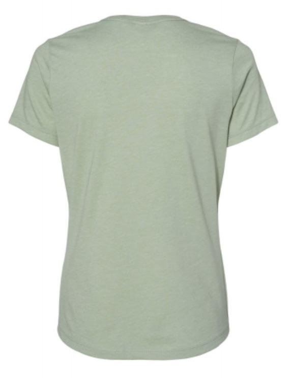 Back of sage green women's short sleeve soft Tee Shirt.