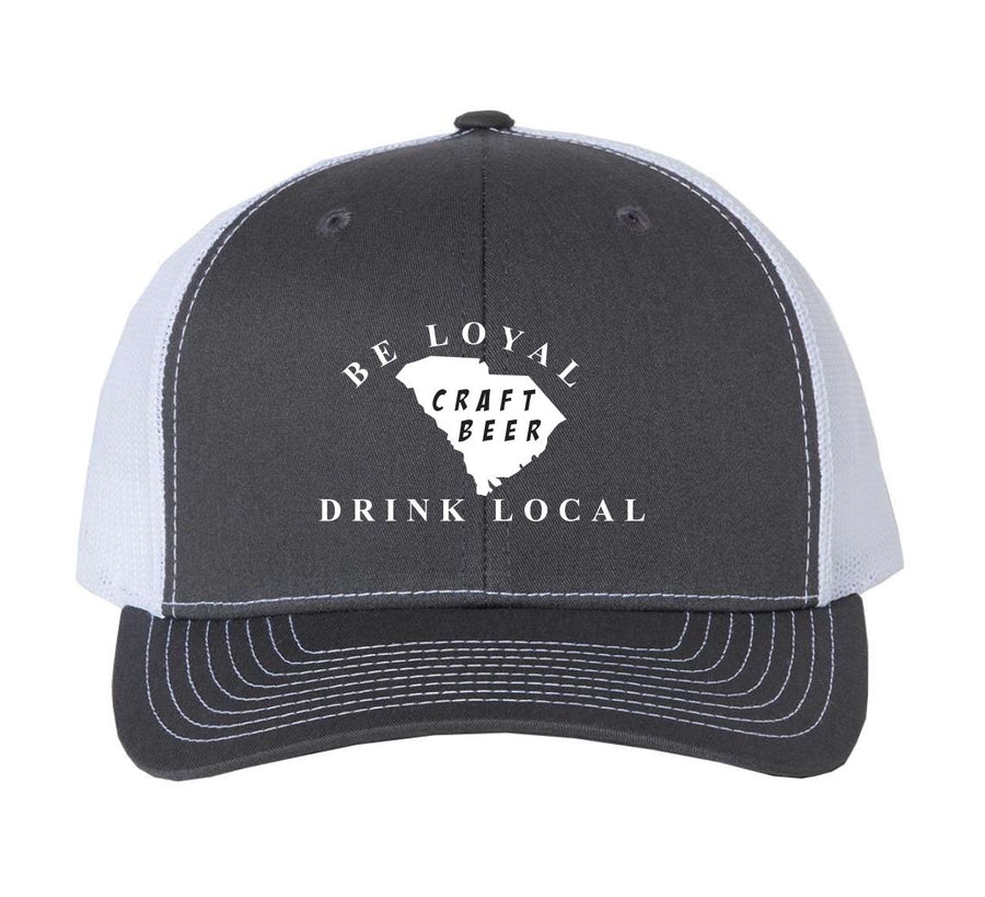 Front view of draft of Charcoal and White Be Loyal, Drink Local Craft Beer Cap.
