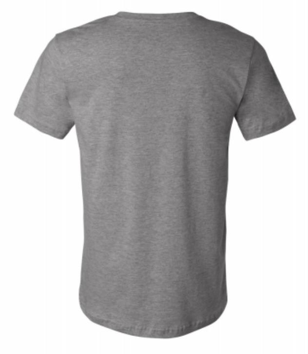 Back View of Men's Heather Gray Support Local Music graphic tee - plain/ no artwork.