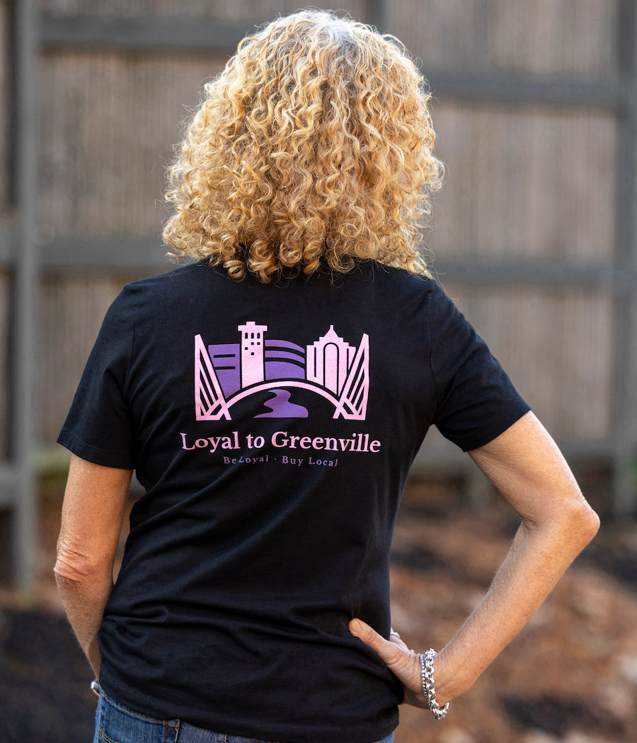 Loyal to Greenville Women's Statement T-Shirt in Black with Pink and Purple
