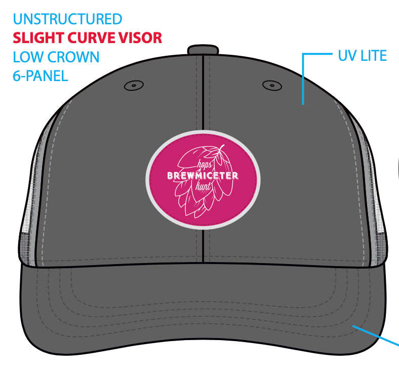 Brewmiceter Relax Fit Charcoal/Steel Baseball Cap/Pink Logo