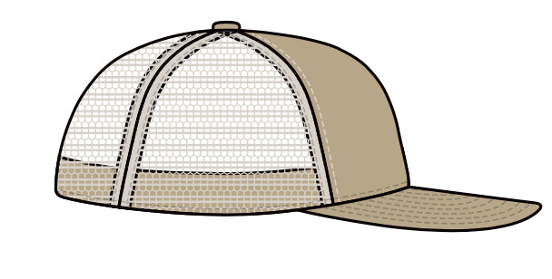 Side view of cap showing mesh back and cotton twill front and bill