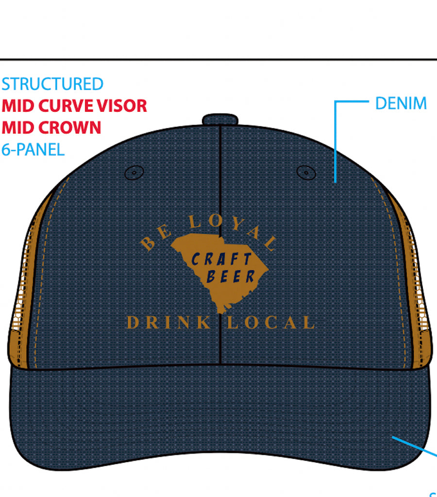 Be Loyal, Drink Local Craft Beer Trucker Hat Denim/Copper